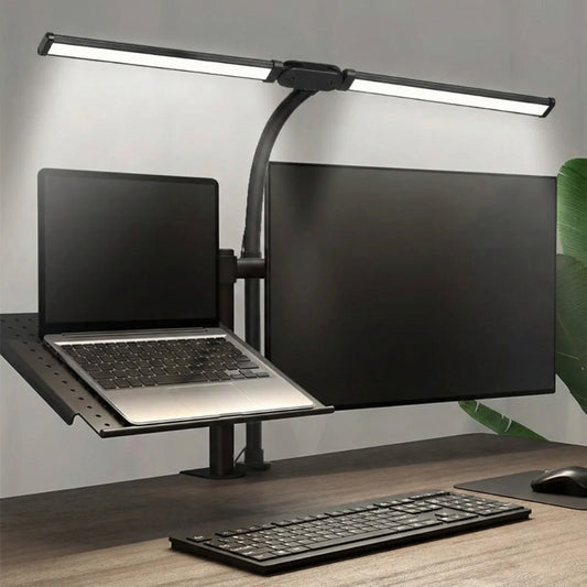 Lampe de Bureau LED à Pince à Double Tête sur un bureau en bois