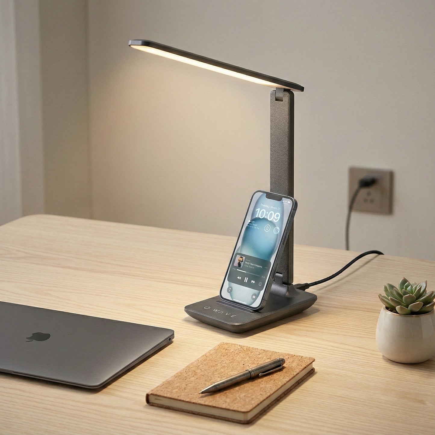 Lampe de Bureau LED Anthracite sur un bureau en bois