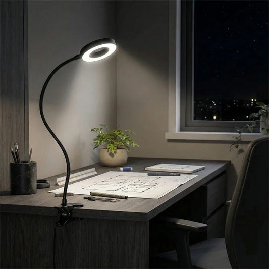Lampe de Bureau LED USB Col de Cygne à Pince noire de nuit