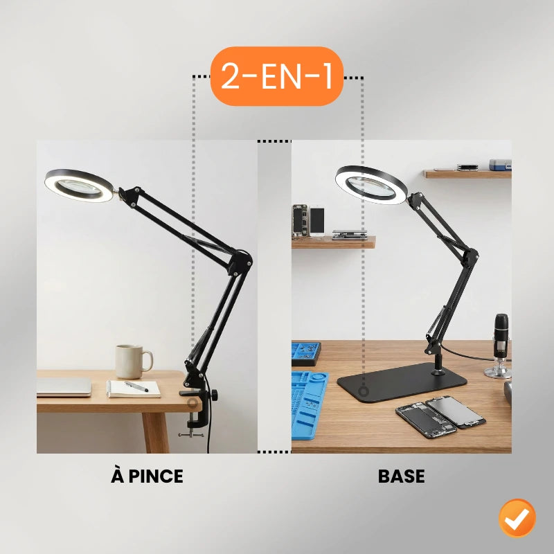 Lampe de Bureau Loupe LED 10X Pince & Base 2-en-1 schéma 