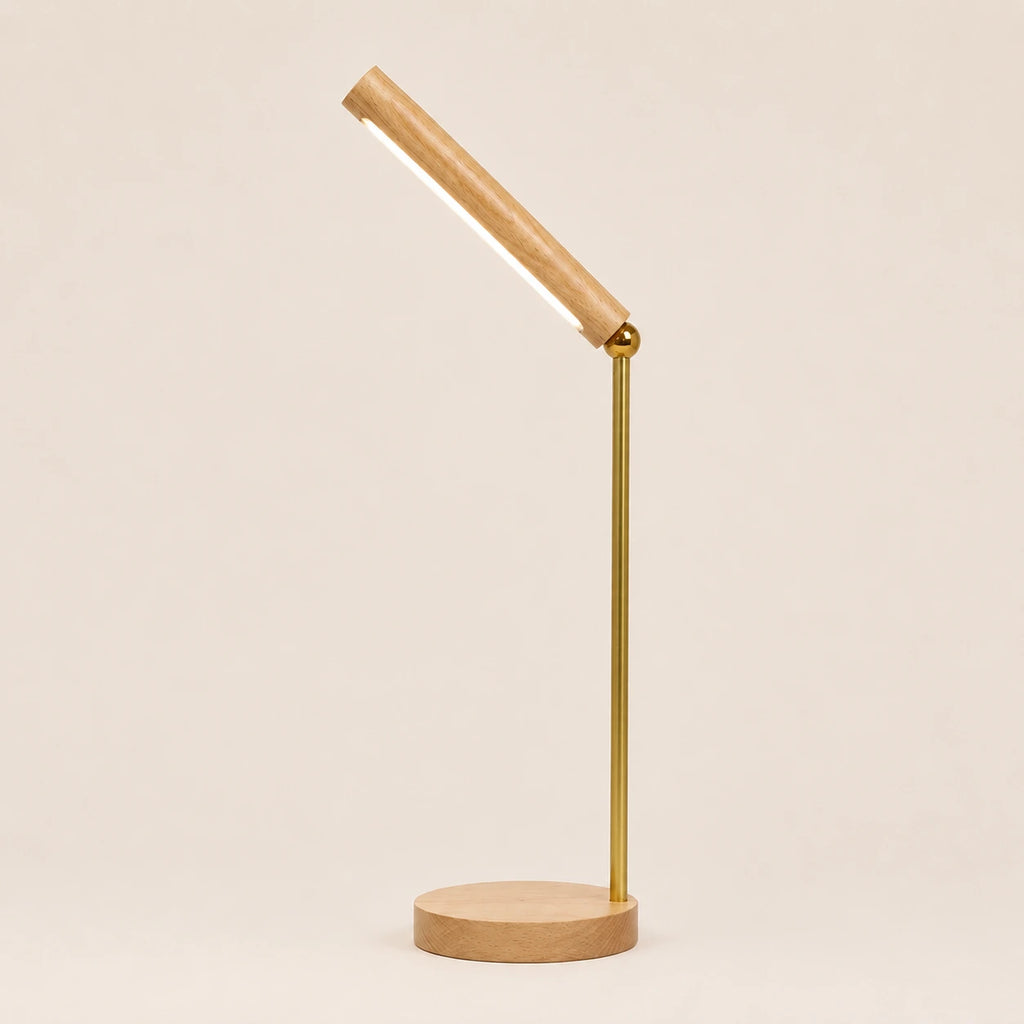 Lampe de bureau LED en bois rotative 360° au design minimaliste
