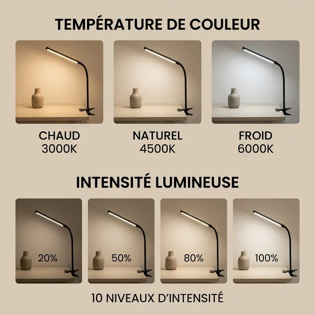 Lampe de Bureau LED à Pince Col de Cygne Flexible