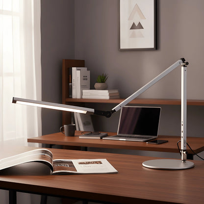 Lampe de bureau LED Office 8W argent avec bras long articulé et base solide
