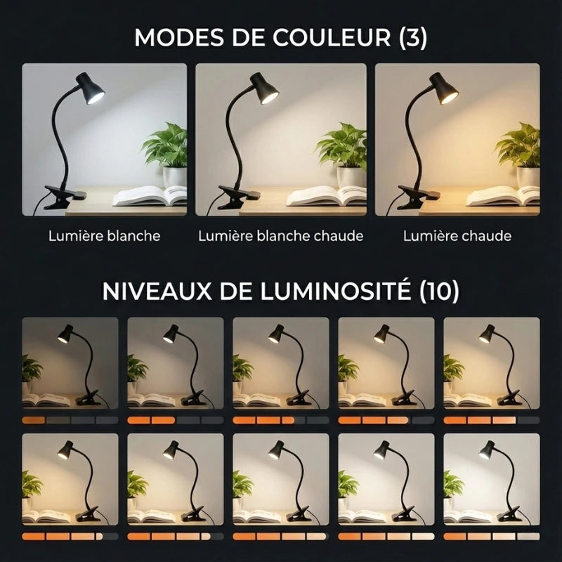 Lampe de Bureau LED à Pince Noire