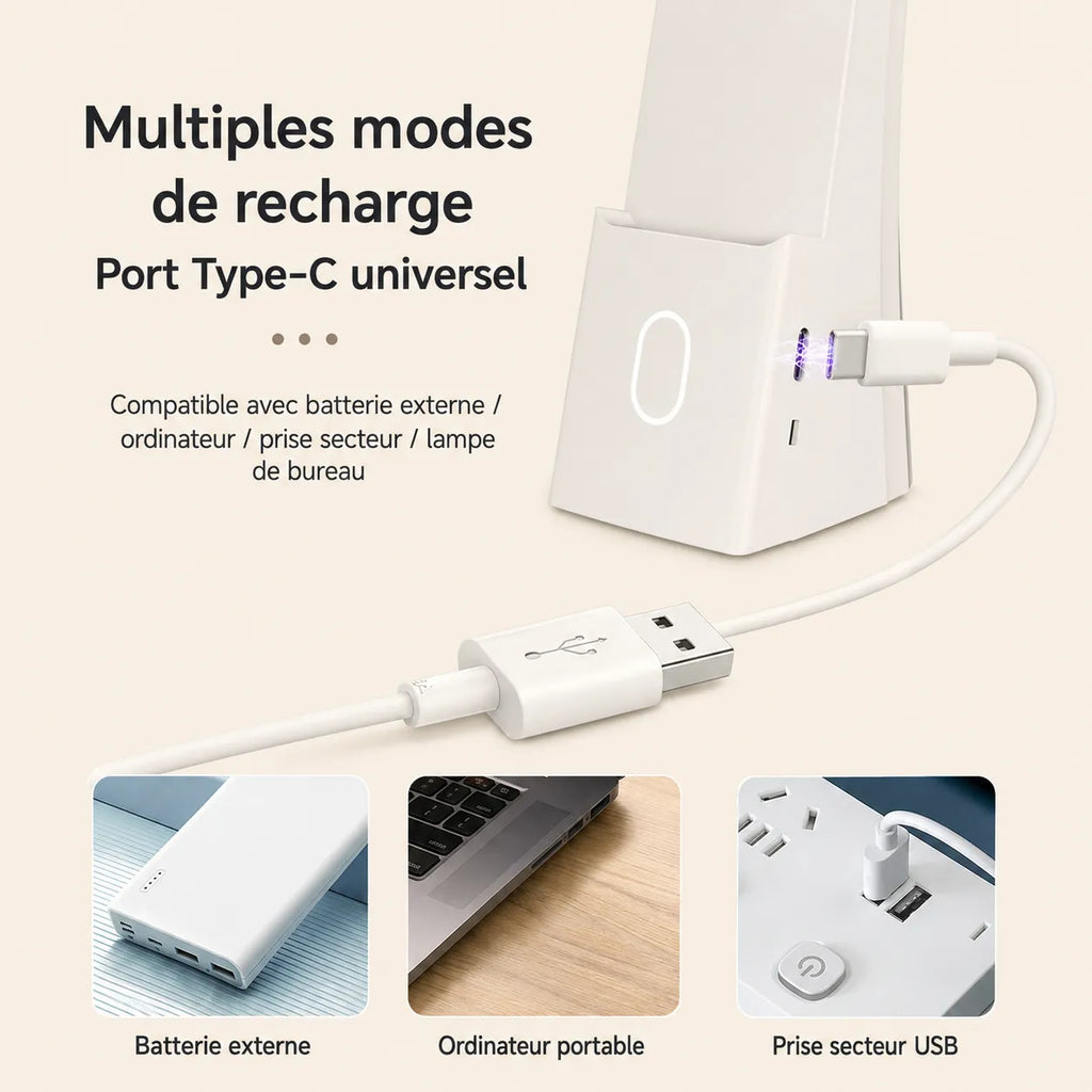 Lampe de Bureau LED Purea blanche sur bureau minimaliste
