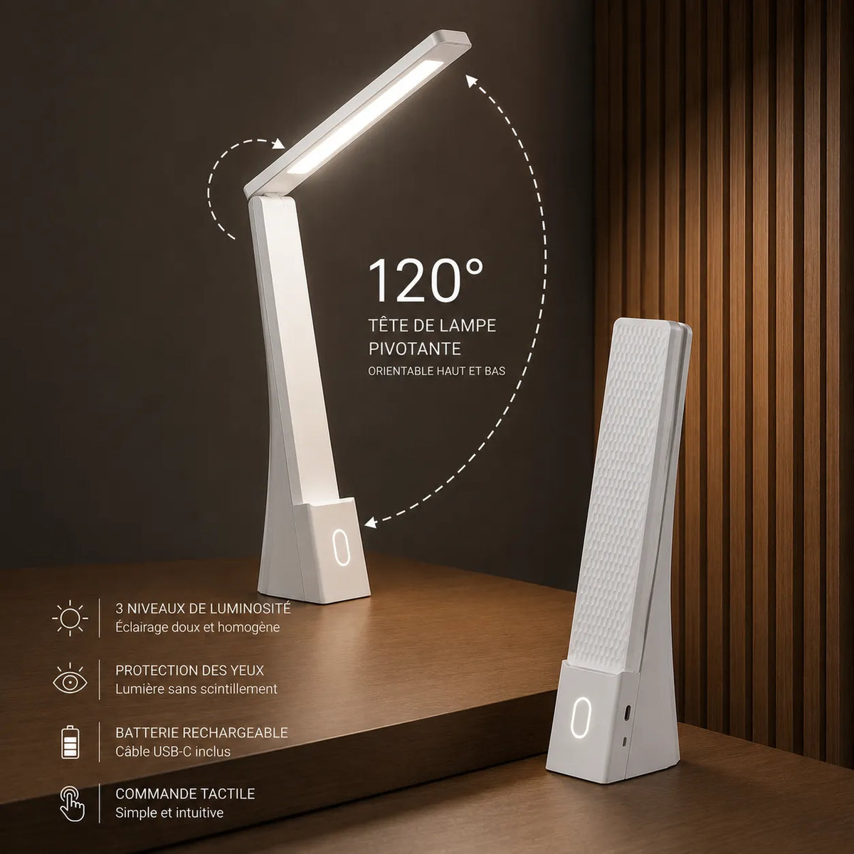 Lampe de Bureau LED Purea avec large surface d’éclairage