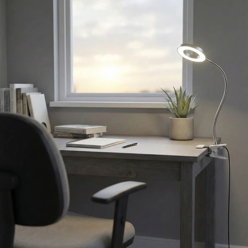 Lampe de Bureau LED USB Col de Cygne à Pince en argent