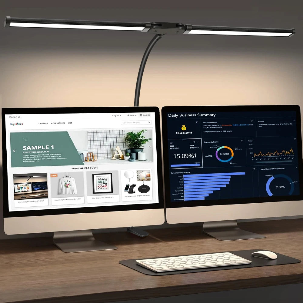 Lampe de Bureau LED à Pince à Double Tête noire de nuit